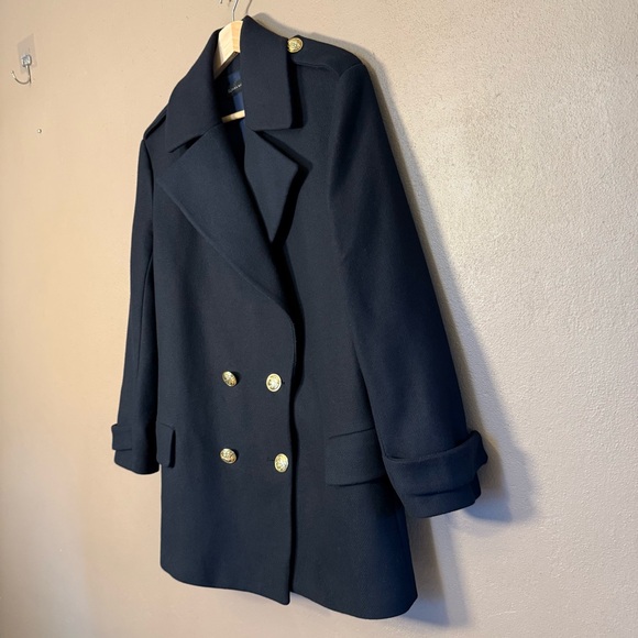 Zara Women's Navy Wool Double-Breasted Peacoat with Gold Buttons Size Large - Picture 9 of 14